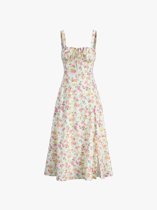 Back Straps Floral Print Cami Midi Dress
